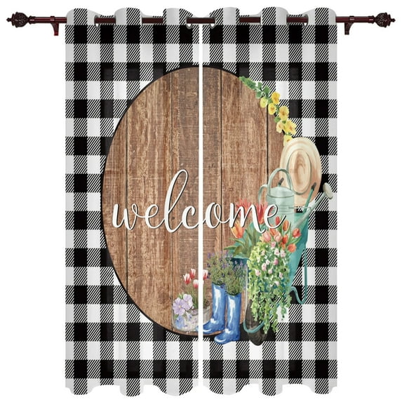 Lattice Wood Grain Retro Window Curtains Home Decor Living Room Curtains Bedroom Curtains Kitchen Door Drapes