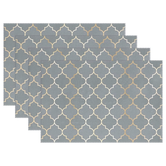 Lattice with Grey and Gold Placemats Set of 4 Dining Table Mat Linen Rectangular 12"x18" Washable for Dining Kitchen Party