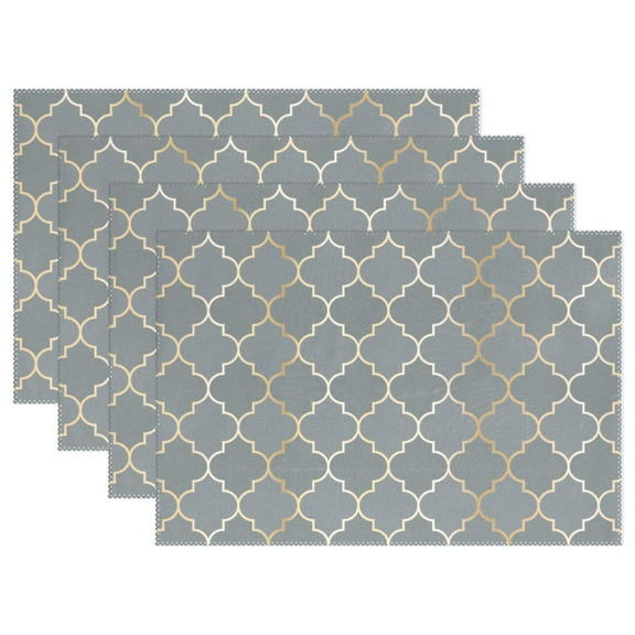 Lattice with Grey and Gold Placemats Set of 4 Dining Table Mat Linen Rectangular 12"x18" Washable for Dining Kitchen Party