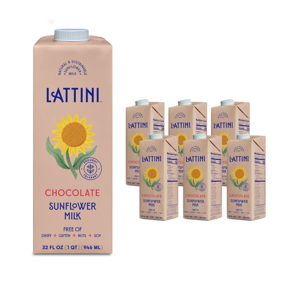 Lattini Chocolate Non-Dairy Sunflower Milk | Plant-Based, Vegan, Sustainable, Non-GMO - Allergen Free Milk Alternative 32 fl oz (Pack of 6)
