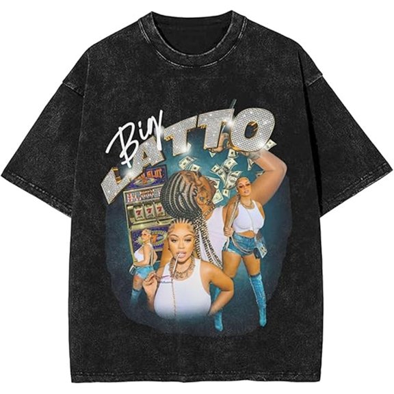 Latto Merch T-shirt Retro Washed Casual Short Sleeves Cool Printed Logo T-shirt