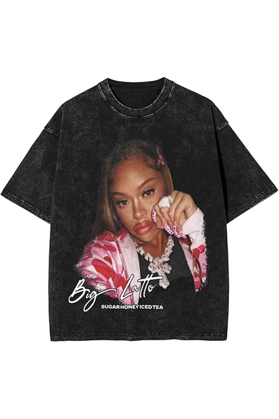 Latto Merch T-shirt Retro Washed Casual Short Sleeves Cool Printed Logo T-shirt