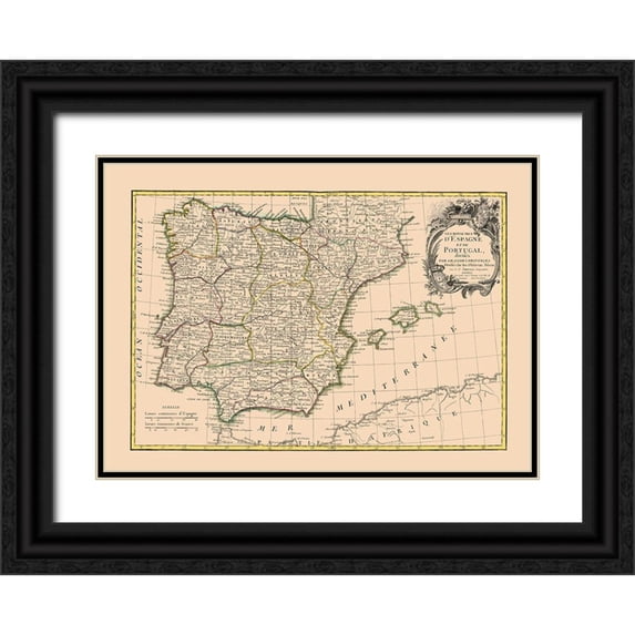Lattre 24x18 Black Ornate Wood Framed with Double Matting Museum Art Print Titled - Spain Portugal - Lattre 1760
