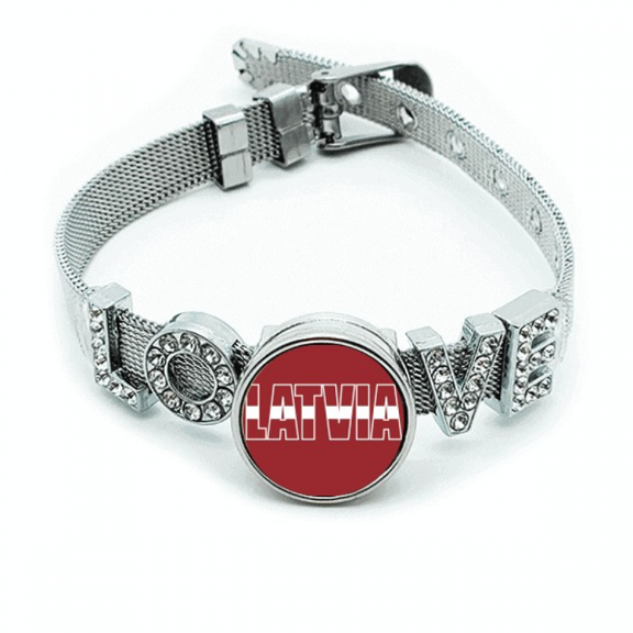 Latvia Country Flag Name Art Deco Fashion Bracelet Wristband Crystal Love Adjustable Bangle
