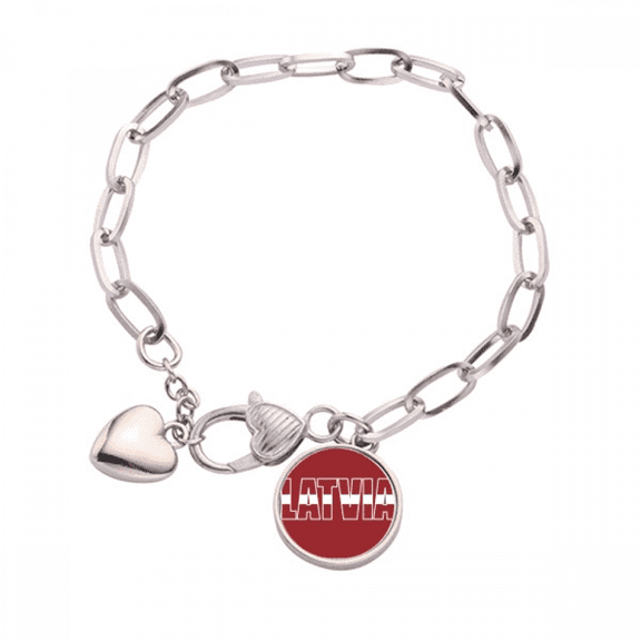 Latvia Country Flag Name Art Deco Fashion Heart Chain Bracelet Jewelry Charm Fashion