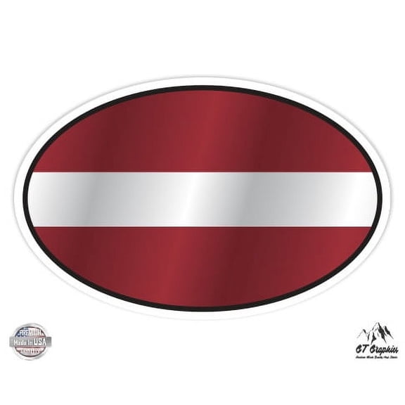 Latvia Flag Oval - 3" Vinyl Sticker - For Car Laptop I-Pad Phone Helmet Hard Hat - Waterproof Decal