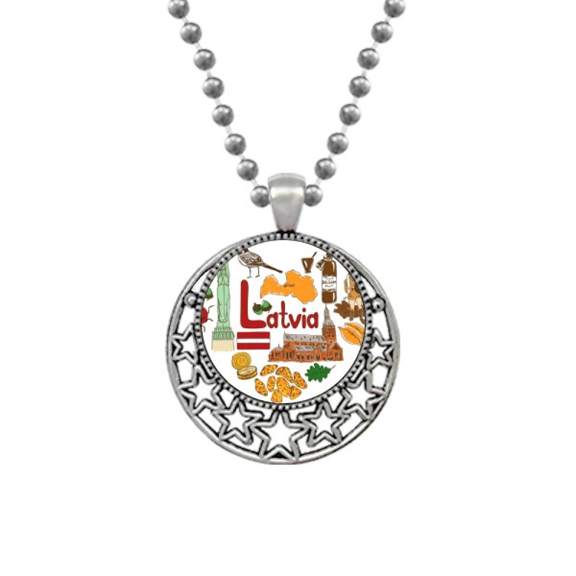 Latvia Love Heart Landscap National Flag Necklaces Pendant Retro Moon Stars Jewelry