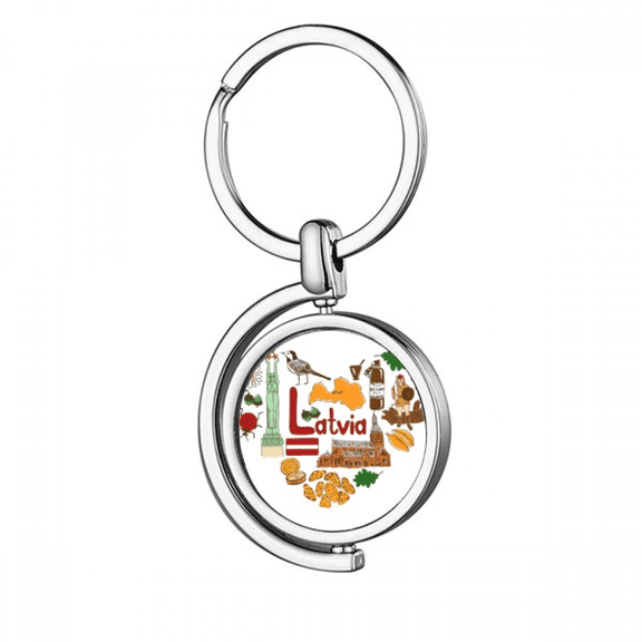 Latvia Love Heart Landscap National Flag Rotating Keychain Metal Keyring Holder