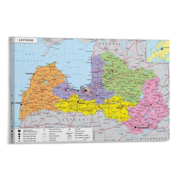 Latvia Map Posters Posters Wall Art Painting Canvas Gift Living Room Prints Bedroom Decor Poster Artworks 08x12inch(20x30cm)