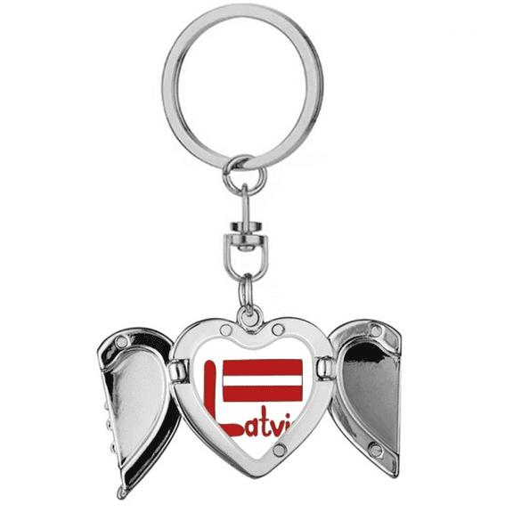 Latvia National Flag Red Pattern Heart Angel Wing Key Chain Holder