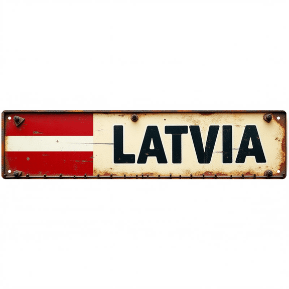 Latvia Tin Sign - 16x4 Inch - Great for Travel Room, Office, Man Cave Decor - Route 66 Signs, European Decor