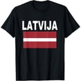 thumbnail image 1 of Latvija Flag T-Shirt Latvia Pride Souvenir Tee Retro Baltic Country Graphic Apparel for Men and Women Unisex Black, 1 of 6