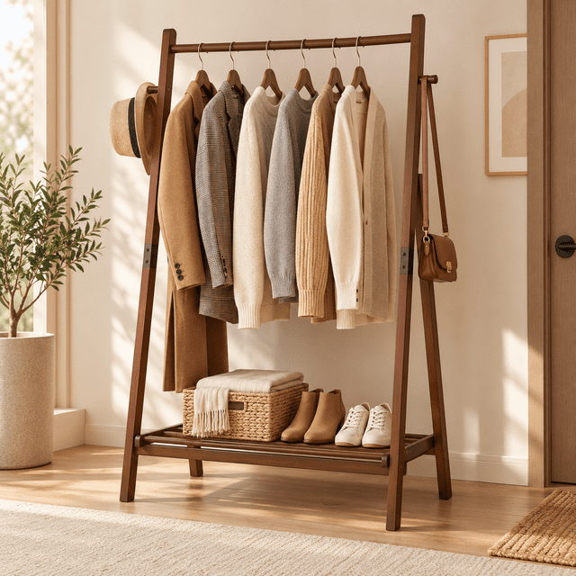 Solid Assembly LauKingdom Solid Pine Wood Garment Rack, Foldable Freestanding Clothes ...