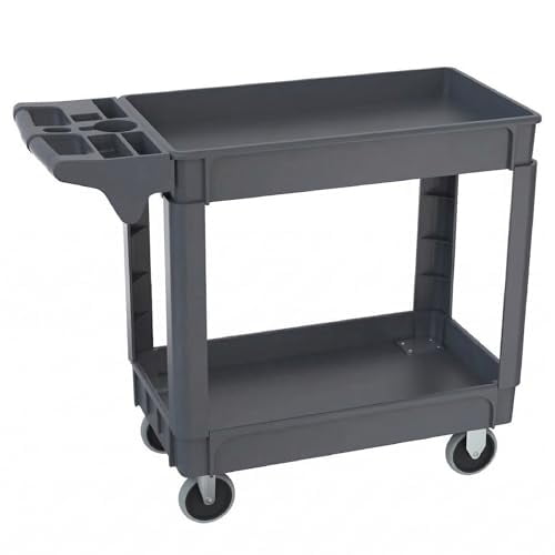 Lauco Heavy Duty Polypropylene Utility Cart - 30" x 16" x 33"- Industrial Cart with Full Swivel Wheels Safely Holds up to 550 lbs - Multipurpose 2 Tier Service Cart for Warehouse, Garage, Cleaning