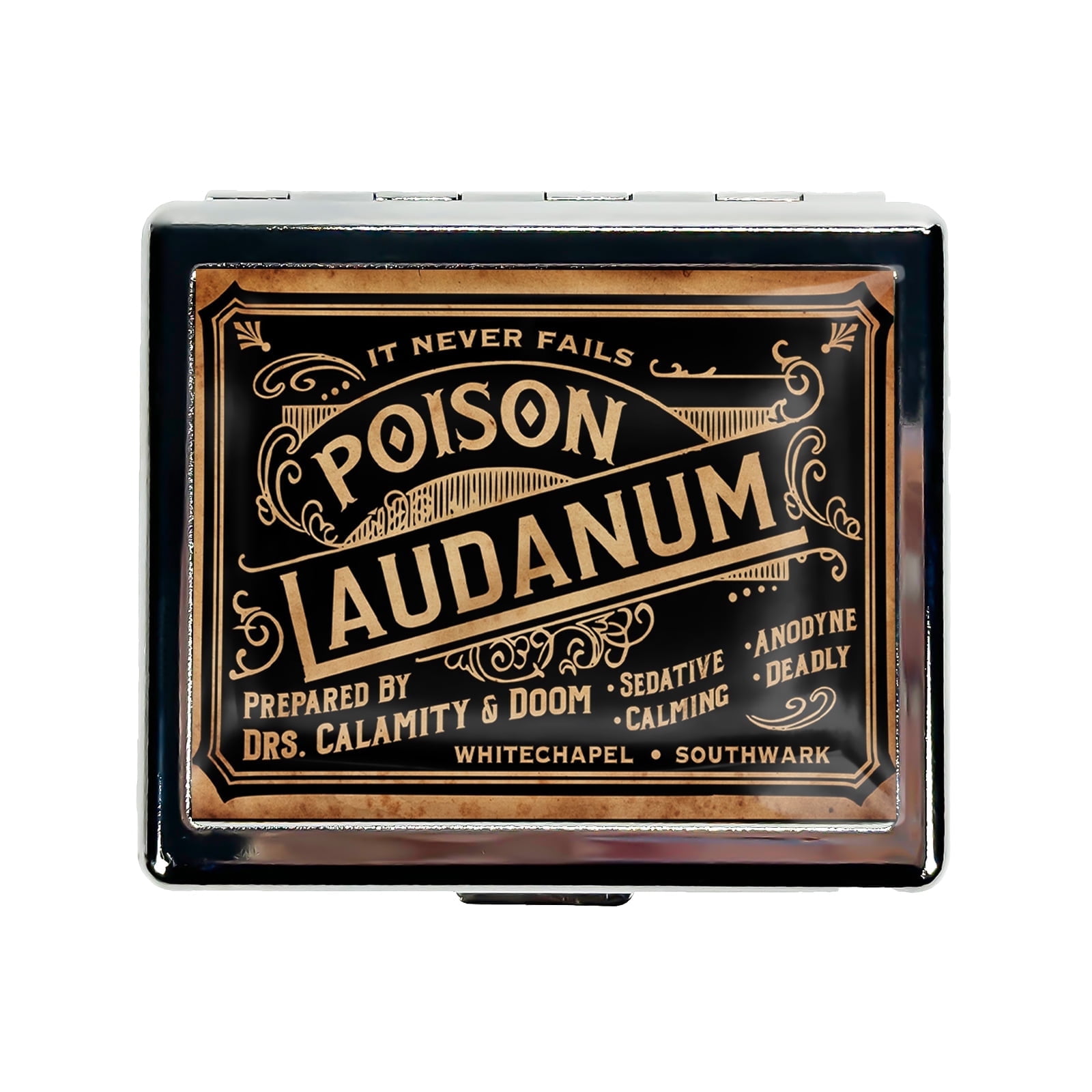 Laudanum 7 Days Chromed Shiny Silver Pill Organizer with Mirror Inside Has 8 Separate Compartments Rectangle Cute Travel Pill Organizer for Purse 7 Days Pill Box Pill Case