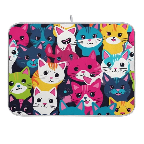 Laugh Cats Face Dish Drying Mat for Kitchen Counter 18x24 In Absorbent Microfiber Reversible Mats Dish Drainer Protector Rack Pad for Coffee Bar Table