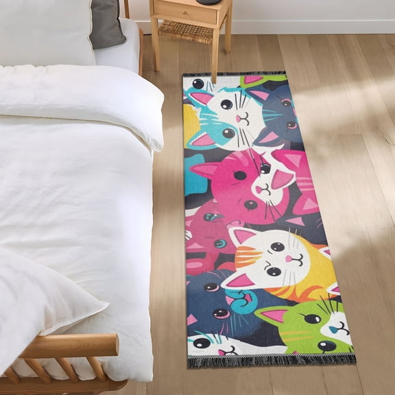 Laugh Cats Face Runner Area Rug 2x6 Soft Non-Slip Washable Bedside Carpet for Hallway Bedroom Living Room Home Decor