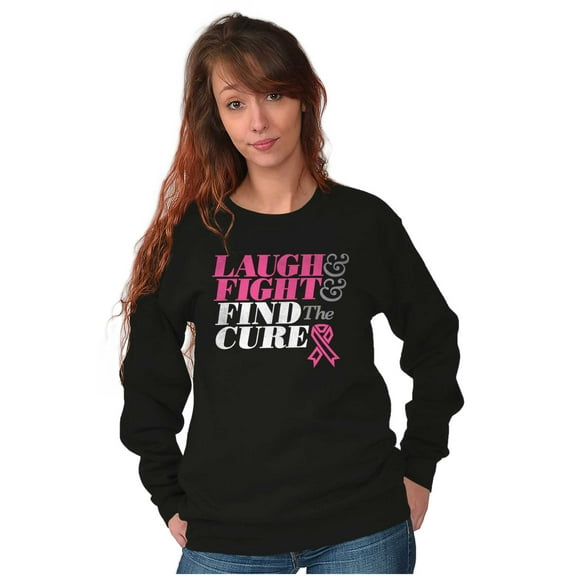 Laugh Fight Find Cure BCA Awareness Women Crewneck Sweatshirt Brisco Brands S