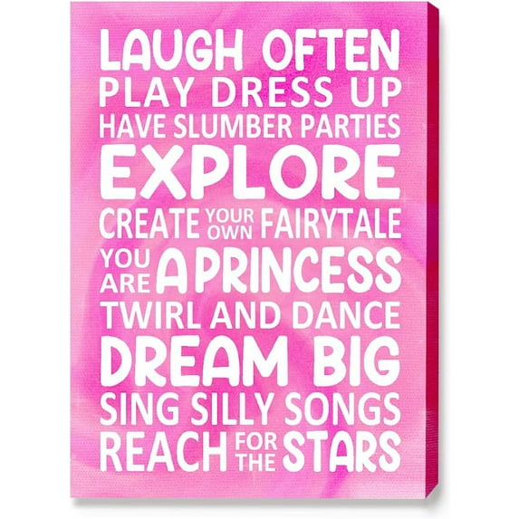 Laugh Often Play Dress up Canvas Wall Art,Pink Girl Inspirational Canvas Artwork Picture Poster Decor for Home Bedroom Girl Room Office