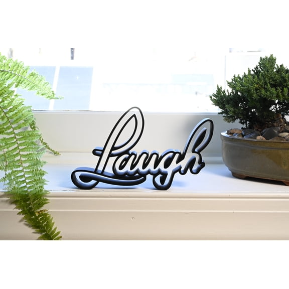 Laugh Script Style Sculpture, Minimalist Line Art Word Decor, Home Accent