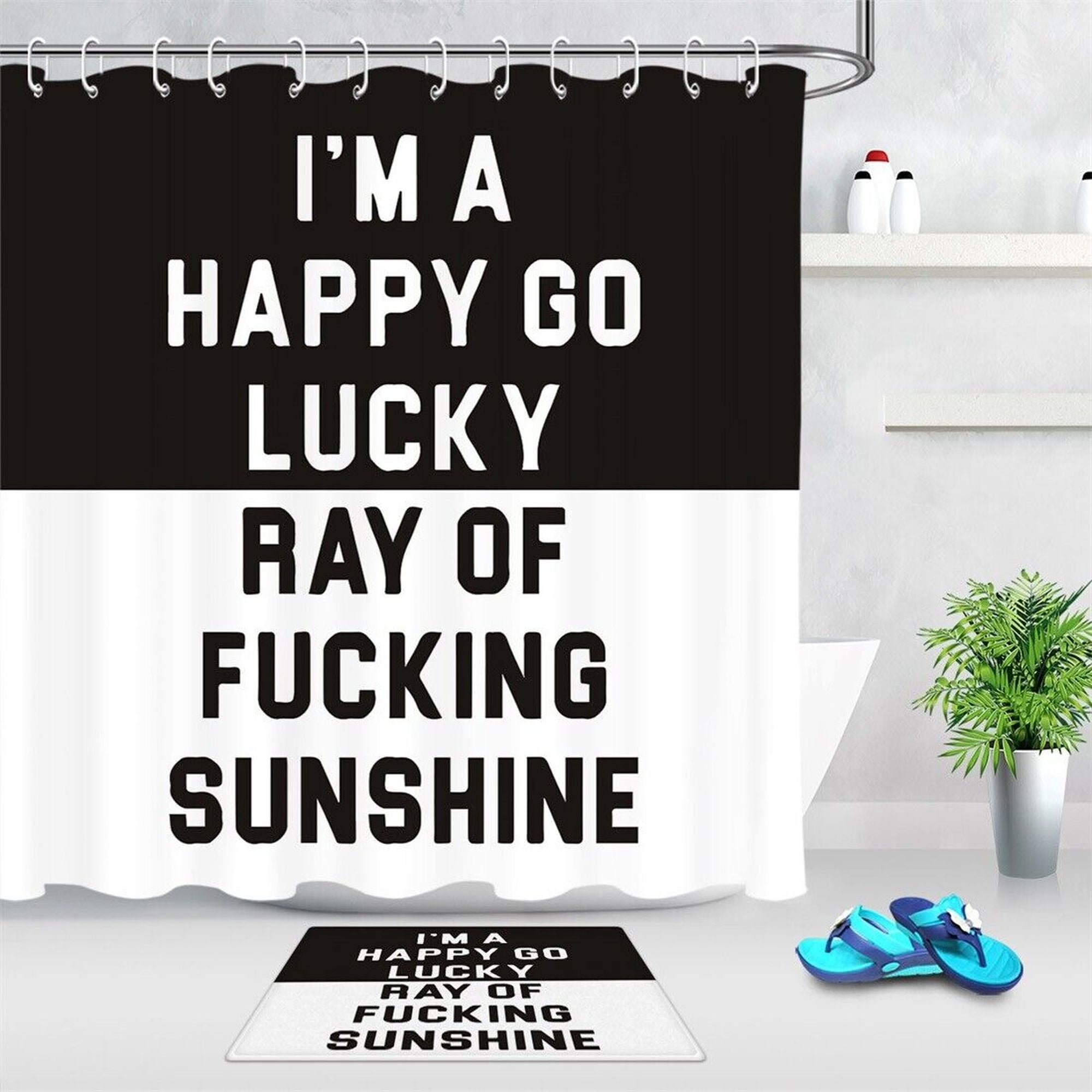 Laugh and Motivate Hilarious Monochrome Shower Curtain for Daily
