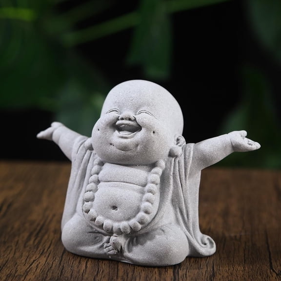 Laughing Buddha, Buddha Statue for , Feng Shui Decor for Zen Garden, Sandstone Small Laughing Buddha Statue for Luck Decorations, Zen Decor for Outdoor Garden Office (Laughing Buddha)
