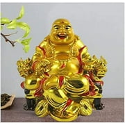 Laughing Buddha Feng Shui, Blessing Buddha Sitting On Dragon Throne Design Figurine/Decoration Showpiece Statue, Small Size for Home/Office/Business, Material Plastic, Pack of 1