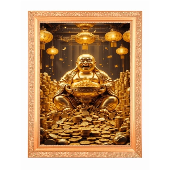 Laughing Buddha For Goodluck Alluring Art Digital Print Photo In Wallhanging Artwork Frame {11 x 14 Inches} OR {27.94 X 35.56 Cm's} Religious Gifting