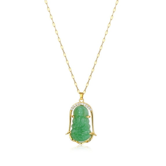 Laughing Buddha Necklace Green Jade Pendant Lucky Chain Amulet Western Jewelry Gift for Women Men