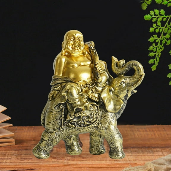 Laughing Buddha Riding AN Elephant Statue Gifts Maitreya Classical Decorative Ornaments for Hotel Tea Room Tabletop Desk Decoration