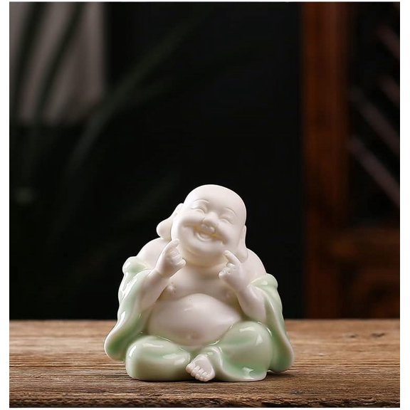 Laughing Buddha Sculpture Home Decor Smiling Buddha Statue Buddha Statues for Home Decor Buddha Home Decor (Evergreen Cyan 1)