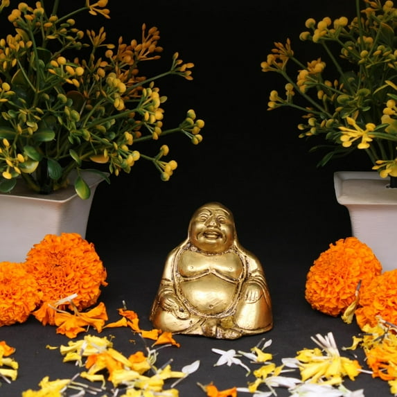 Laughing Buddha Sitting Brass Statue Idol