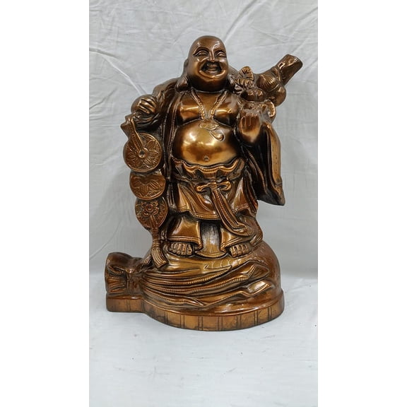 Laughing Buddha Statue, Bronze Buddha Sculpture, Carrying Money Bag God of Wealth Statue Home Decor, Housewarming Congratulatory Gifts - AtoZ India Cart