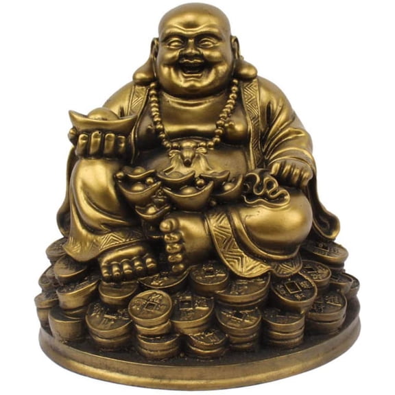 Laughing Buddha Statue Figurine Gift Asian Decor Size 5 inch Golden