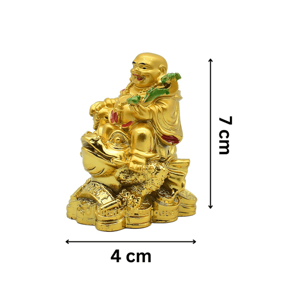 Laughing Buddha with Frog, Golden Buddha for Home Decor, height 7cm