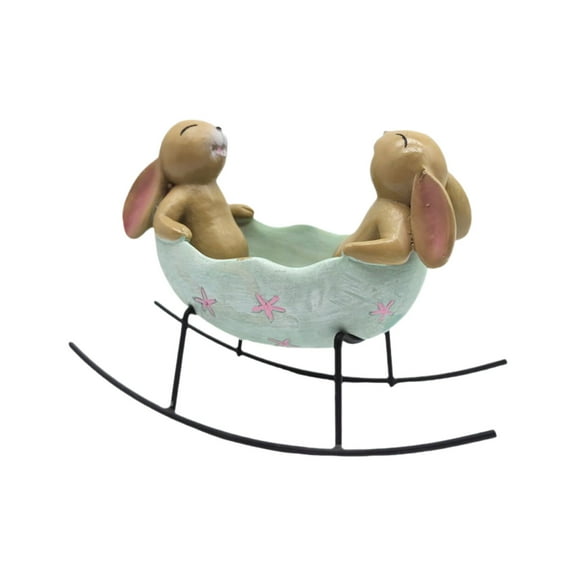 Laughing Bunny Rabbits Rocking in an Easter Egg Cradle Spring Easter Decoration Vintage Rustic Country Bunnies Rabbit Figurine Statue (Bunnies in a Cradle)