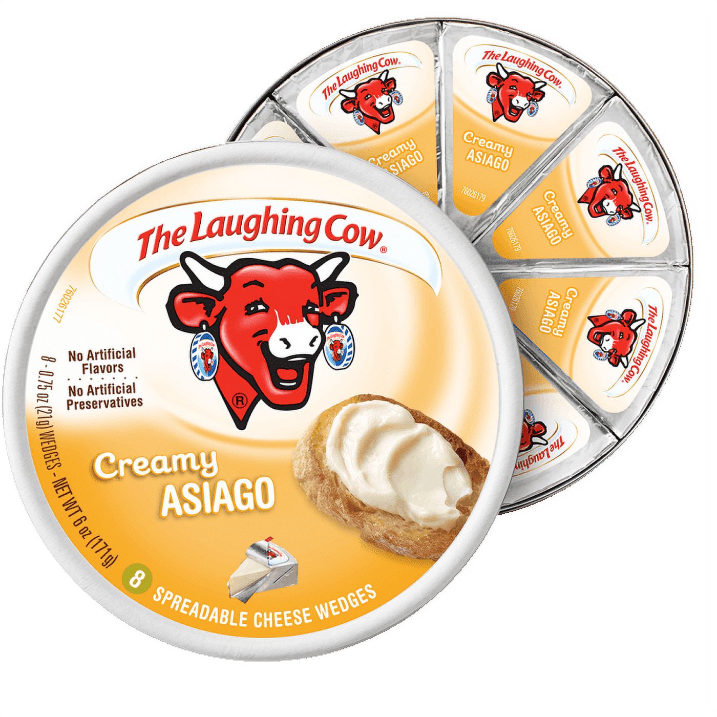 Laughing Cow Creamy Asiago Spreadable Cheese Wedges 8 pieces, 6 oz