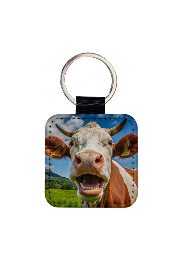Laughing Cow Farm Faux Leather Square Keychain