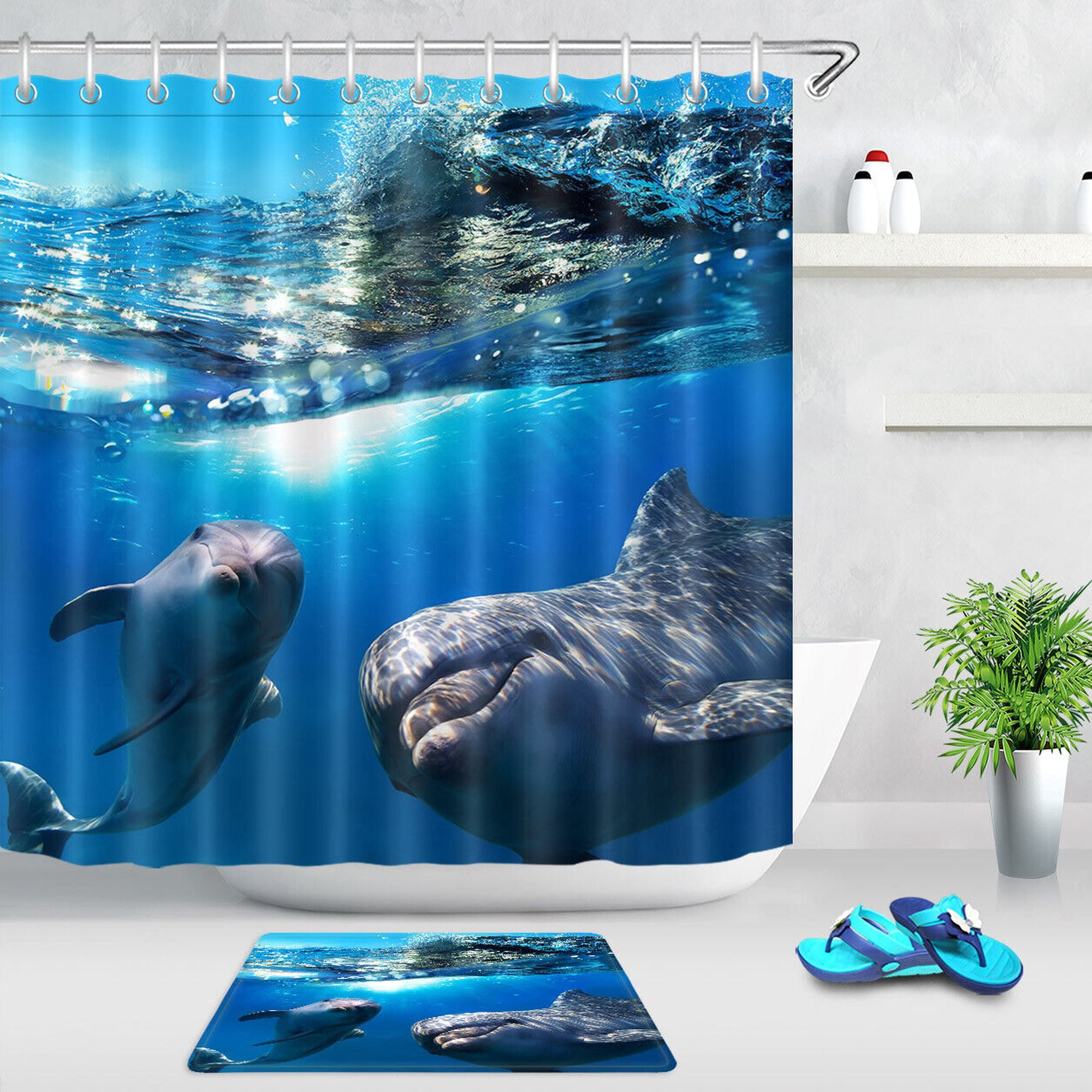 Laughing Dolphins Shower Curtain Fun in the Sun with Waterproof Fabric