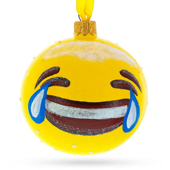Laughing Facial Expressions Glass Ball Christmas Ornament 3.25 Inches