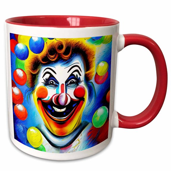 3drose, Laughing Fantasy Clown. Colorful Bubbles in the Air Around Him, 15oz Two-tone Red Mug