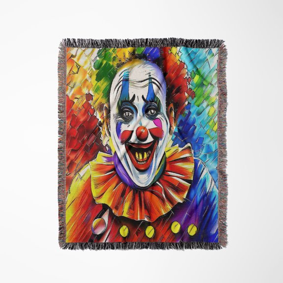 Laughing Happy Clown With Painted Face And Colorful Hair. Nice Gift, Woven Blanket