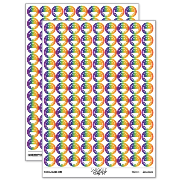 Laughing Happy Face Big Smile Mouth Emoticon Round Sticker Set - Rainbow - Matte Finish - 0.50" Size