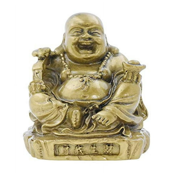 Laughing Happy Small Buddha Statue Figurine for Lucky Home Dcor Gift Gold Color