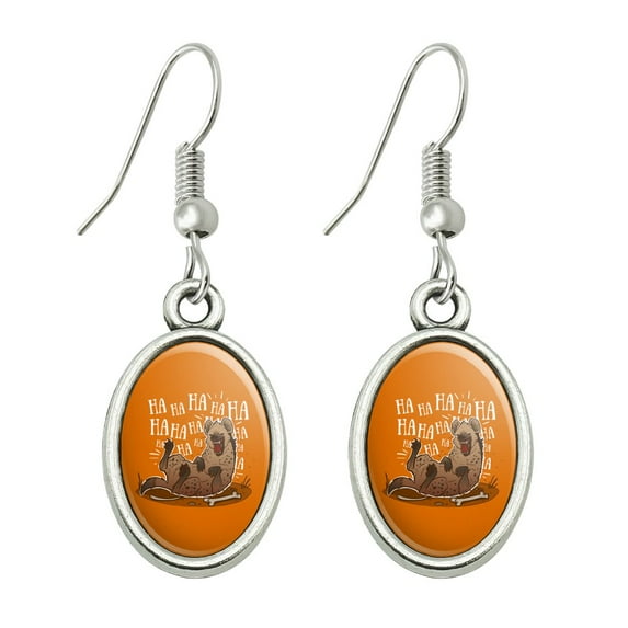 Laughing Hyena Novelty Dangling Drop Oval Charm Earrings
