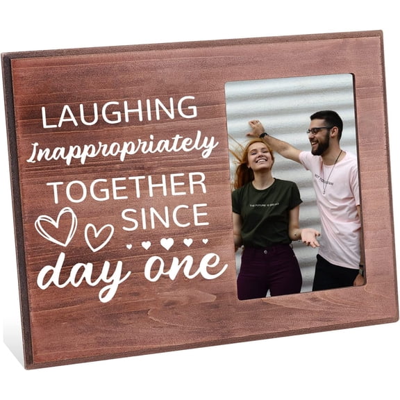 Laughing Inappropriately Since Day One Picture Frame 4x6 inch Long Distance Friendship Gifts Frames Best Friend Photo Frame Gift Hanging/Tabletop Wooden Frame Photo Frame for DIY Graduation