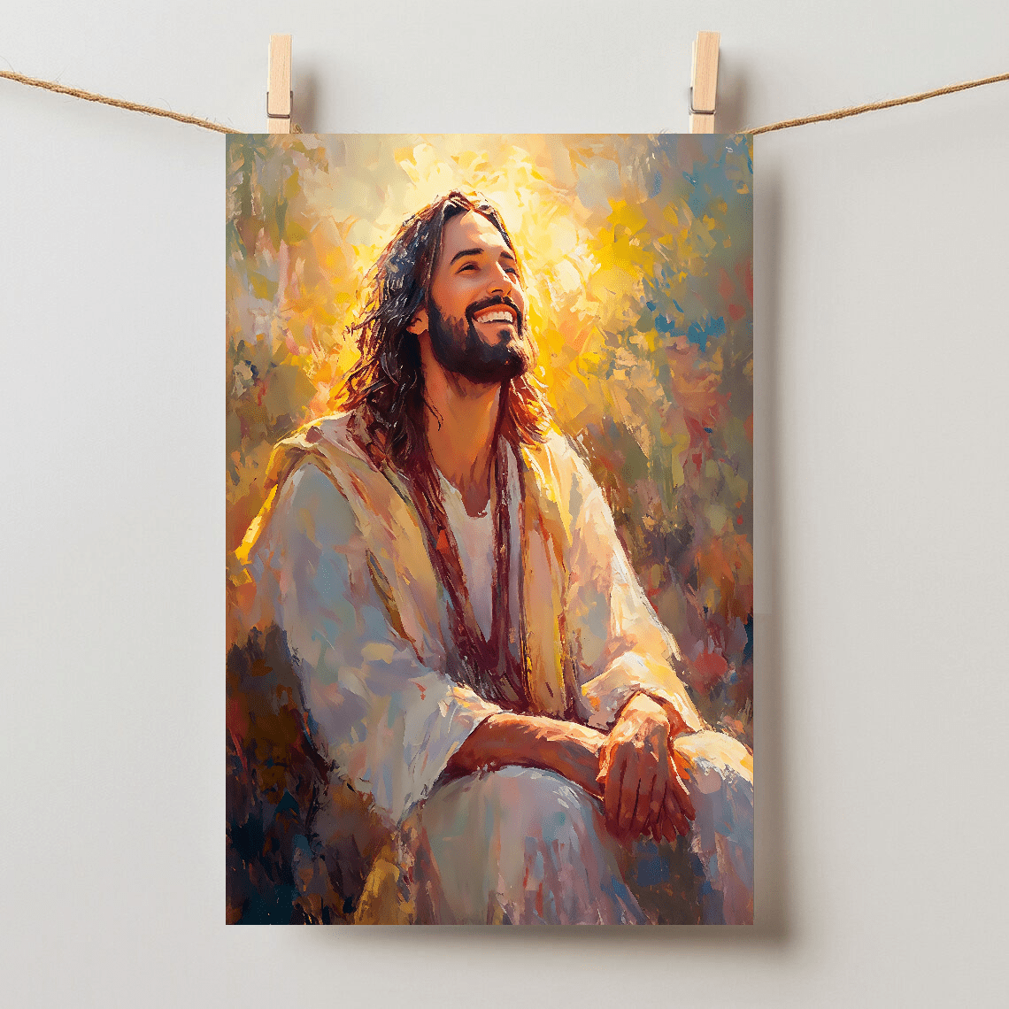 Laughing Jesus Christ Portrait Smiling Savior Christian Wall Decor ...