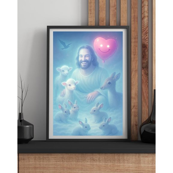 Laughing Jesus Picture With Animals Nursery Christian Christian Art