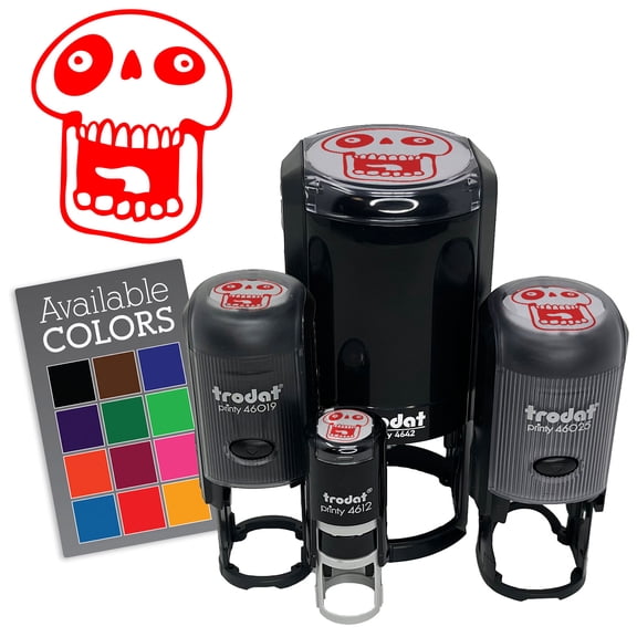 Laughing Silly Cartoon Skull Bones Character Self-Inking Rubber Stamp Ink Stamper for Stamping Crafting Planners - Black Ink - Mini 1/2 Inch