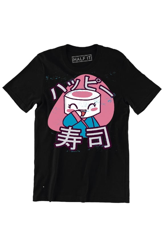 Laughing Sushi Character Wearing Kimono With Japanese Letters T-Shirt